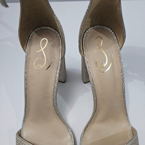 NEW Sam Edelman Yaro Sandal Heel Womens 11 Metallic Gold Sparkly Glam Mesh - Picture 8 of 13